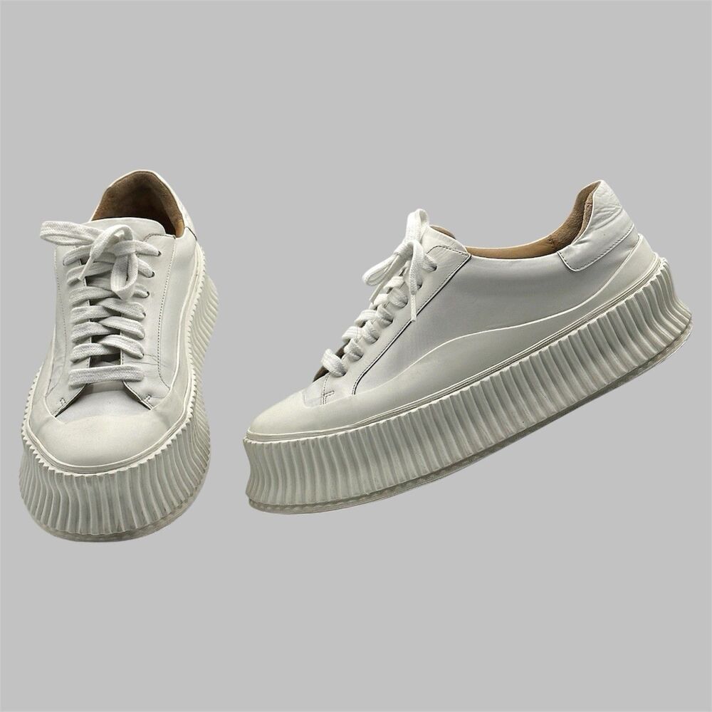 Jill Sander Women's White Canvas Platform LowTop Sneaker Shoes Size 37 US 7